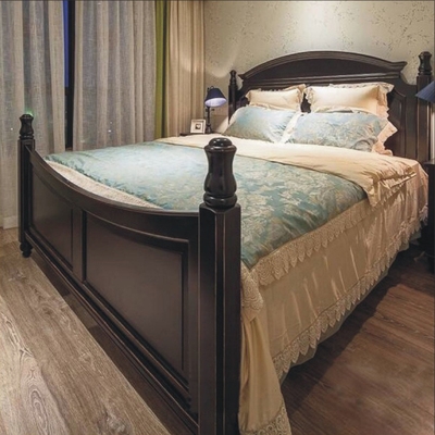 美式乡村橡木全实木柱子床双人床简约公主床1.8d米气h压高箱储物