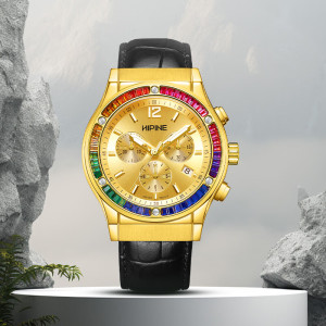 西普尼石英手表探索家999足金彩虹迪多功能黄金大表盘夜光手表男