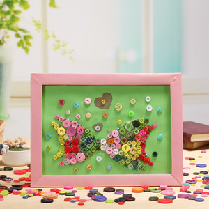 儿童diy手工拼图 益智纽扣画 粘贴画材料包个性制作相框纽扣画彩色