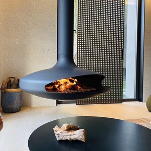 新品壁炉悬挂式真火燃木柴别墅家用会所客厅悬空取暖器吊挂顶火炉