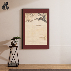 新中式客厅装饰画中国风红色万象山河图玄关茶室茶楼墙壁竖版挂画