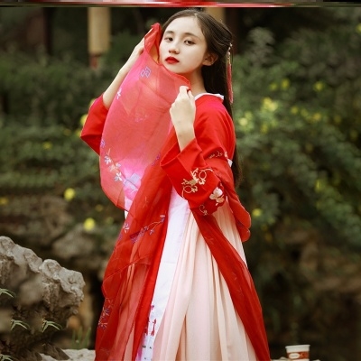 古装女汉服改良仙女学生g红色古典传统仙气唐代唐风摄影公主套