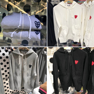 日本代购 cdg play/川久保玲20秋冬新款拉链外套叠心刺绣连帽卫衣