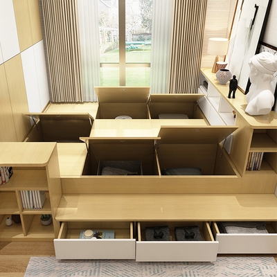 新品实木榻榻米床柜一体带升降台多功能j组合塌塌米储物组合儿童