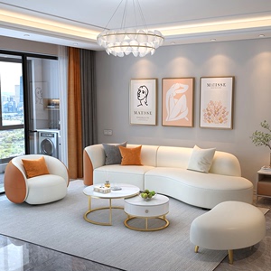 科技布艺沙发小户型现代简约客厅欧式轻奢弧形沙发茶几电视柜组合