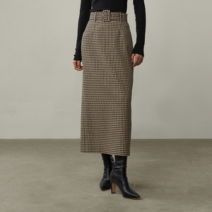 LYNEE设计师品牌 复古高腰气质格子半身裙女秋冬新款显瘦中长裙