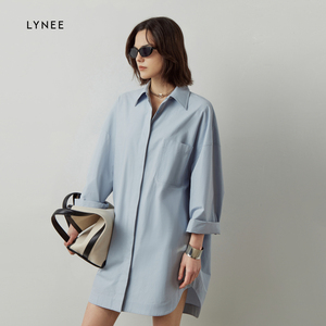 LYNEE 纯棉单贴袋简约宽松落肩衬衫女箱型大版型衬衣小个子