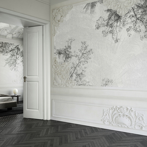 意大利高奢设计法式风格墙布壁布订制背景植物叶子壁画酒店民宿3D