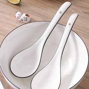 搪瓷勺子陶瓷特大号长柄汤勺家用砂锅餐厅火锅汤锅大汤勺子盛粥厚