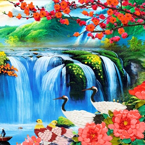 新款丝带绣客厅迎x客松仙鹤牡丹图流水生财3do山水画十字绣2米