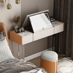 亚克力透明梳妆台翻盖镜子带灯隐藏可折叠现代简约网红悬空化妆桌