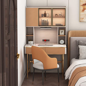 轻奢岩板卧室书桌书柜书架一体组合现代简约家用小户型床头电脑桌
