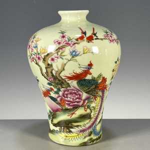 瓷器古董古玩捡漏收藏杂项海外回流同治年制粉彩花鸟图梅瓶摆件
