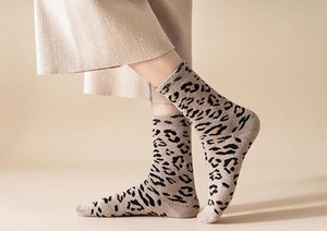 中国李宁潮袜子女中筒袜纯棉底长袜女神高帮休闲豹纹甜美百搭女袜