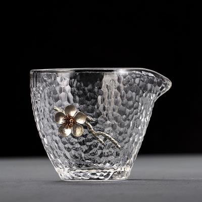 公道杯玻璃捶纹b镶锡锤目纹玻璃公道杯鹰嘴加厚耐热日式分茶器海