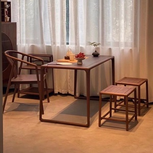 新中式老榆木阳台茶桌实木禅意茶台套装家用小型喝茶泡茶桌椅组合