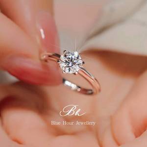 【以爱之名】1克拉莫桑石钻戒女纯银仿真钻石求结婚礼假戒指现场