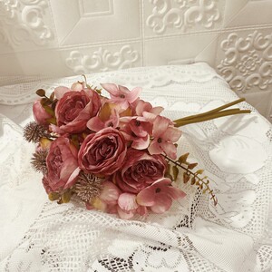 新手札复古居药绣球花束仿真v干花古典玫瑰花苞秋色欧式家芍装饰