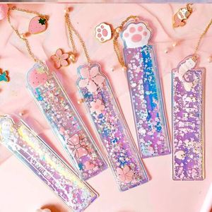 水晶流沙尺创意卡通直尺可爱绘图尺子学生文具少女心吊坠书签刻度