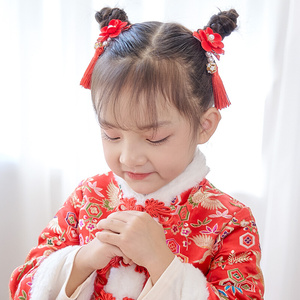 女宝宝扎头发饰品假发辫子小女孩过年头花发卡新年款拜年头饰喜庆