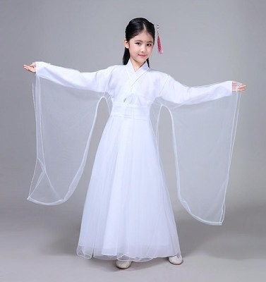 儿童古装服装仙女公主童唐朝汉服白纱裙女童古代衣服古筝演出服.