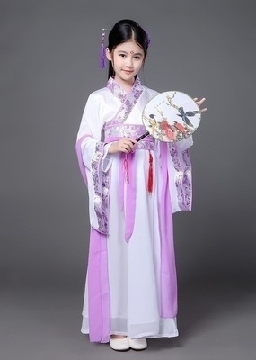 超长古装女汉服超仙儿童紫色古风襦裙皇后公主走秀绣花贵妃夏装