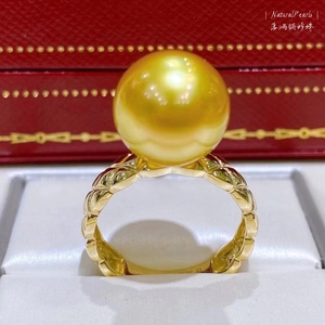 00超超珍珠淘宝南洋金珠戒指天然海水珍珠戒指18k金钻石马眼款正圆