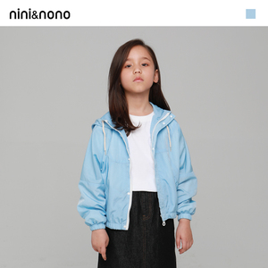nininono秋季新款儿童防风防水上衣女童休闲长袖宽松拉链尼龙外套