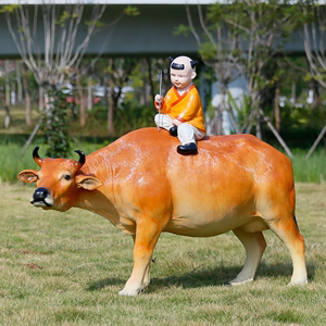 庄园林景观仿真黄牛雕塑田园牧童水牛奶牛落地玻璃钢大型模型摆件