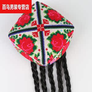 维吾尔族头饰新疆花帽舞蹈帽子维吾尔手工十字绣玫瑰花帽新疆舞演