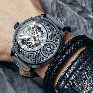 【品牌】亨积(angie)新款男士手表男机械表双时区大表盘镂空炫.