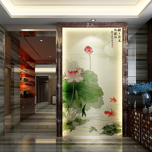 瓷砖背景墙砖 玄关走廊过道仿古砖地砖复古雕刻中式壁画 吉祥九鱼