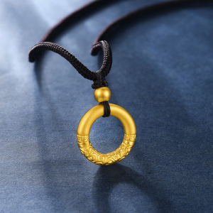 999足金平安扣黄金吊坠硬金 如意金箍圈项链男女本命年红绳情侣款