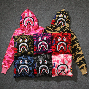 潮牌bape刺绣连帽卫衣男秋冬开衫拉链迷彩鲨鱼外套宽松大码情侣款