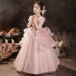 六一儿童节主持人礼服女童夏季粉色生日公主裙女孩钢琴演奏演出服