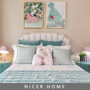 湖绿色样板房床品套件Tiffany蓝女孩房粉色儿童房床上用品多套件