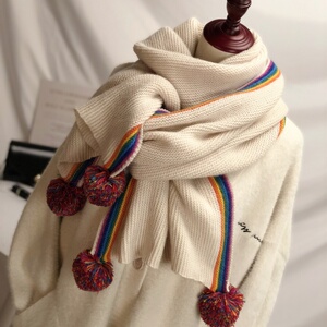 2020新款围巾w秋冬季女学生韩版百搭长款加厚毛球披肩两用毛线围