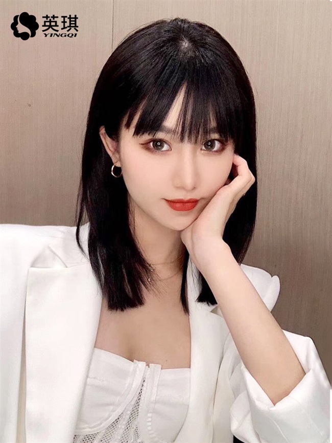 发丝自然漫画英琪假发女中长发刘海全头套式真人中长直发网红发型