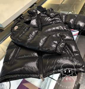 米妮折扣正品代购moncler/蒙口maya亮面短款双拉链带帽羽绒服男女