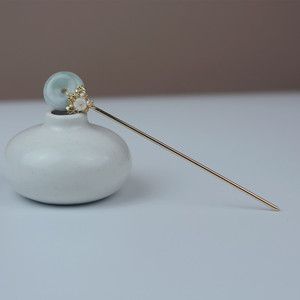 中国风簪饰钗头簪盘发簪子翡翠简约棍簪k古风玉头饰金发子发簪女