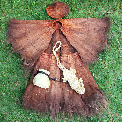 冬蓑衣道具草编织雨衣棕衣草鞋装斗笠舞台帽复古棕农夫表演雨d披