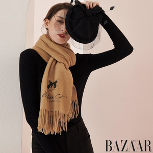 bazaar芭莎×赫本猫联名素色赫本猫头围巾保暖围巾 法式小香风