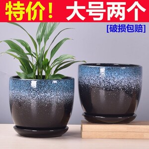 陶瓷花盆清仓处理特大厂家直销大号发财树超大带托盘一体客厅家用
