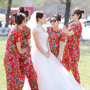 东北大花布睡衣花衣服女碎花蹦迪村e姑上衣农村大妈民族风二人