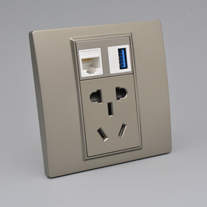 i深灰色六类网络usb数据接口带五孔电源插座5孔加千兆电脑网2u022