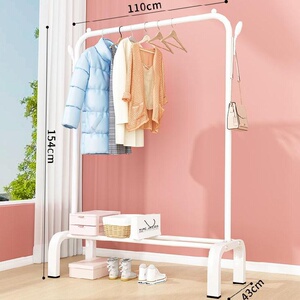 儿童晾衣架子落地家用黑白色卧室双排收纳架结实晾晒架可放鞋b单