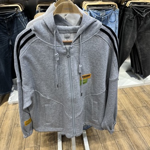 2022年春季新款女装针织宽松连帽长袖开胸单层外套r121234015以纯