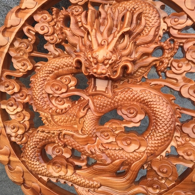 包邮客厅墙上装饰品镇宅东阳木雕实木雕刻立体祥云c盘龙纯桃木挂