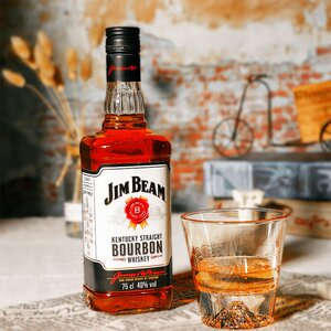 美国进口金宾 波本威士忌洋酒jim beam白占边波旁嗨棒可乐桶750ml