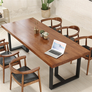 北欧实木办公桌椅职员会议洽谈桌单人简约培训桌家用铁艺电脑桌